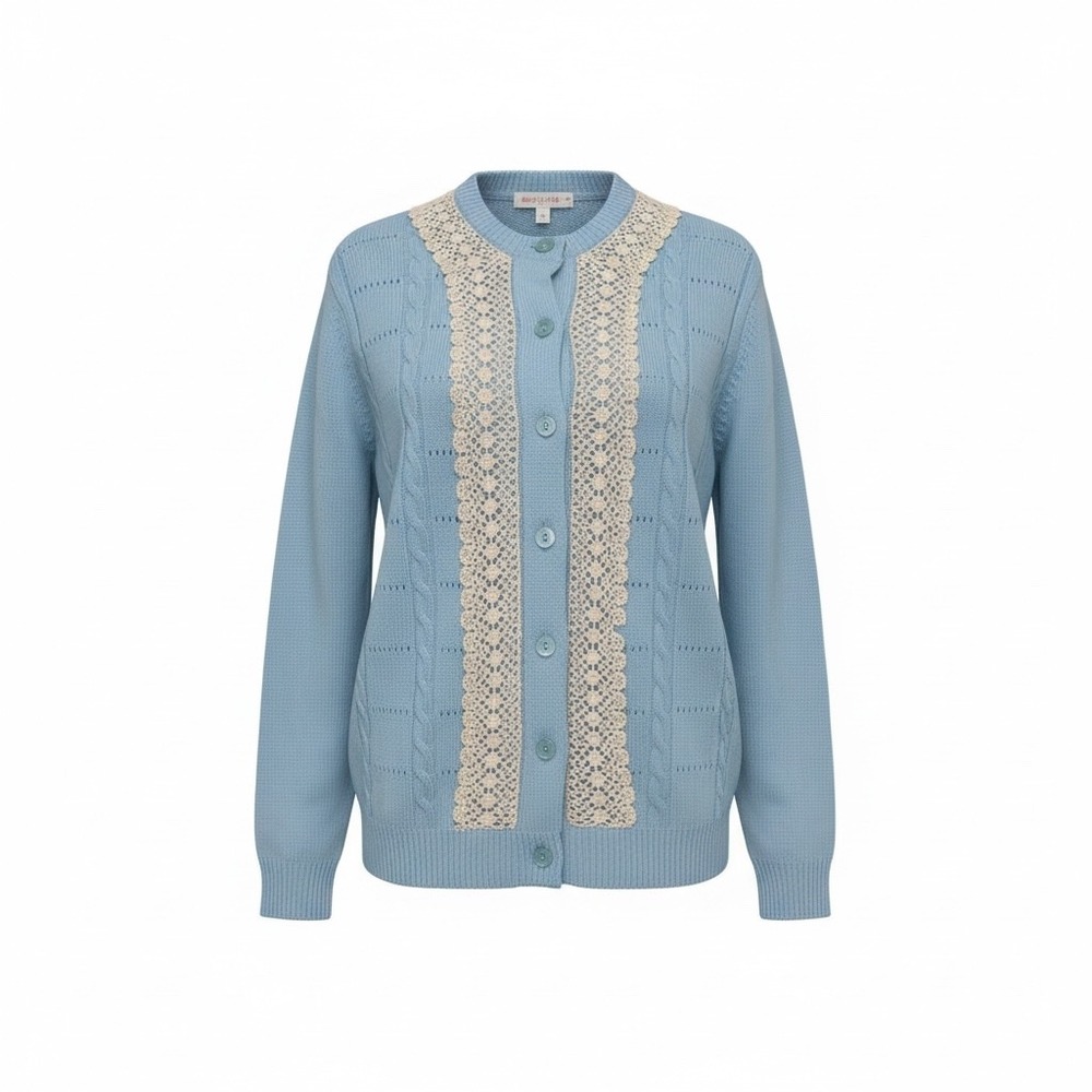 Vintage‎ Banff Blue & Lace Cardigan Grandmacore Cottagecore Sweater 40